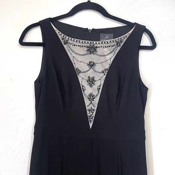 ADRIANNA PAPELL NWOT Beaded Mesh Neckline Maxi Dress in Black Size 6 - Picture 2 of 9